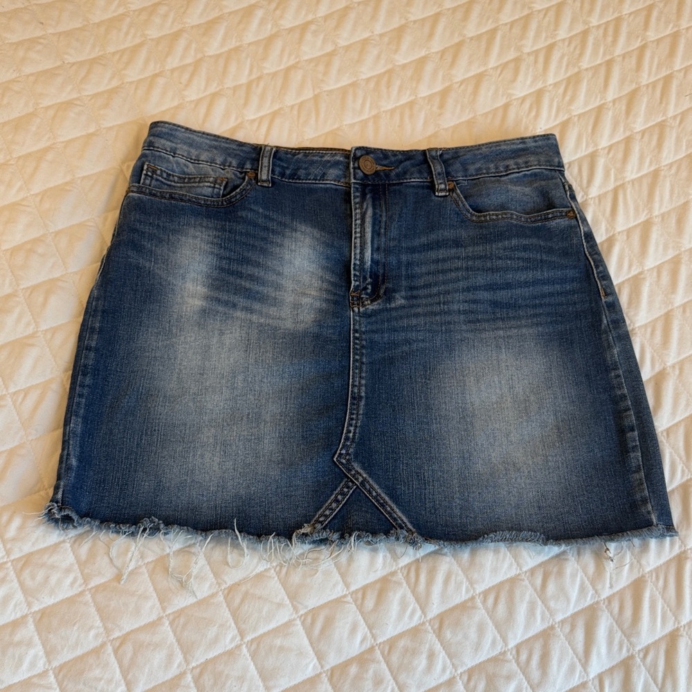 Indigo Rein Distressed Blue Mini Skirt